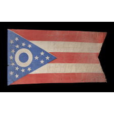 EARLY OHIO STATE FLAG WITH A BLUE DISC INSIDE THE BUCKEYE, AN EXTREMELY RARE AND BEAUTIFUL EXAMPLE, MADE IN THE EARLIEST POSSIBLE PERIOD, IMMEDIATELY FOLLOWING ITS DESIGN BY CLEVELAND ARCHITECT JOHN EISENMANN AND ACCEPTANCE BY THE OHIO STATE LEGISLATURE, CA 1902 - 1915