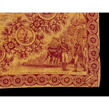EXCEPTIONAL 1821 PRINTING OF THE DECLARATION OF INDEPENDENCE ON CLOTH, IN MULBERRY RED ON A SULFER YELLOW GROUND, PRODUCED AND DISTRIBUTED BY ROBERT & COLLIN GILLESPIE FOR THE AMERICAN MARKET, AN UNUSUALLY LARGE EXAMPLE AMONG KNOWN VERSIONS OF THIS TEXTILE, IN EXTRAORDINARY CONDITION; EXHIBITED JANUARY – AUGUST, 2023 AT THE MUSEUM OF THE AMERICAN REVOLUTION