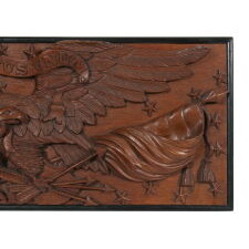 EXPERTLY CARVED AMERICAN FEDERAL EAGLE, LIKELY OF THE CIVIL WAR PERIOD, WITH THE BACKGROUND EXECUTED IN UNUSUALLY DEEP RELIEF & THE HEAD DIRECTED TOWARDS A CLUSTER OF ARROWS, circa 1861-1863