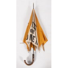 EXTRAORDINARILY RARE, YELLOW & WHITE, SUFFRAGE PARASOL / UMBRELLA, WITH “VOTES FOR WOMEN” TEXT, DISTRIBUTED BY THE NATIONAL AMERICAN WOMEN’S SUFFRAGE ASSOCIATION UNDER ANNA HOWARD SHAW’S LEADERSHIP [HEADQUARTERED IN NEW YORK], CIRCA 1913-1915