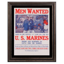 EXTRAORDINARY MARINE CORPS RECRUITMENT POSTER BY SIDNEY RIESENBERG (1885-1971), WITH SHARPLY APPOINTED OFFICERS STROLLING IN AN EXOTIC LOCAL, LIKELY DERNA OR MARRAKESH (i.e., “THE SHORES OF TRIPOLI”), circa 1913-1918