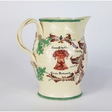 EXTRAORDINARY, PRE-REVOULTIONARY WAR, ENGLISH CREAMWARE JUG WITH JOHN WILKES PATRIOTIC VERSE, ATTRIBUTED TO THE LEEDS POTTERY, MADE FOR THE AMERICAN MARKET