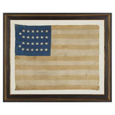 EXTREMELY RARE, SILK, ANTIQUE AMERICAN PARADE FLAG WITH 26 STARS, THE EARLIEST KNOWN STAR COUNT FOR PRINTED EXAMPLES, 1837-1846, MICHIGAN STATEHOOD