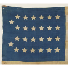 EXTREMELY RARE, SILK, ANTIQUE AMERICAN PARADE FLAG WITH 26 STARS, THE EARLIEST KNOWN STAR COUNT FOR PRINTED EXAMPLES, 1837-1846, MICHIGAN STATEHOOD