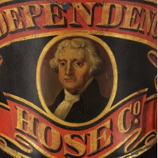 FIREMAN'S "PARADE HAT" WITH AN IMAGE OF THOMAS JEFFERSON, FROM THE INDEPENDENCE HOSE COMPANY OF PHILADELPHIA, MADE BY G. G. STAMBACH, 2ND QUARTER 19TH CENTURY