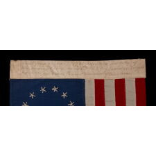 13 HAND-EMBROIDERED STARS AND EXPERTLY HAND-SEWN STRIPES ON AN ANTIQUE AMERICAN FLAG MADE IN PHILADELPHIA BY RACHEL ALBRIGHT, GRANDDAUGHTER OF BETSY ROSS, SIGNED & DATED 1903