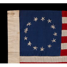 13 HAND-EMBROIDERED STARS AND EXPERTLY HAND-SEWN STRIPES ON AN ANTIQUE AMERICAN FLAG MADE IN PHILADELPHIA BY RACHEL ALBRIGHT, GRANDDAUGHTER OF BETSY ROSS, SIGNED & DATED 1903