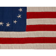13 HAND-EMBROIDERED STARS AND EXPERTLY HAND-SEWN STRIPES ON AN ANTIQUE AMERICAN FLAG MADE IN PHILADELPHIA BY RACHEL ALBRIGHT, GRANDDAUGHTER OF BETSY ROSS, SIGNED & DATED 1903