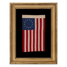 13 HAND-EMBROIDERED STARS AND EXPERTLY HAND-SEWN STRIPES ON AN ANTIQUE AMERICAN FLAG MADE IN PHILADELPHIA BY RACHEL ALBRIGHT, GRANDDAUGHTER OF BETSY ROSS, SIGNED & DATED 1903