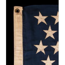 45 STARS ON AN ANTIQUE AMERICAN FLAG OF THE 1896-1908 ERA, REFLECTS THE ADDITION OF UTAH AS THE 45TH STATE; SPANISH-AMERICAN WAR ERA; AN ESPECIALLY BEAUTIFUL EXAMPLE WITH LARGER STARS THAN MOST AND EXCEPTIONAL, TRADITIONAL SHADES OF SCARLET RED AND NAVY