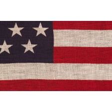 45 STARS IN STAGGERED ROWS ON AN ANTIQUE AMERICAN PARADE FLAG OF THE 1896-1908 PERIOD, SPANISH-AMERICAN WAR ERA; REFLECTS UTAH STATEHOOD