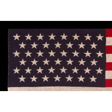 45 STARS IN STAGGERED ROWS ON AN ANTIQUE AMERICAN PARADE FLAG OF THE 1896-1908 PERIOD, SPANISH-AMERICAN WAR ERA, REFLECTING UTAH STATEHOOD