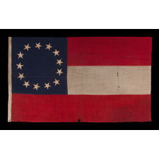 CONFEDERATE 1st NATIONAL PATTERN COMPANY FLAG (A.K.A., "STARS & BARS"), CARRIED BY THE “GRIMES COUNTY GREYS,” FORMALLY DESIGNATED “G” COMPANY OF THE 4th TEXAS INFANTRY, INTEGRAL TO HOOD’S FAMOUS “TEXAS BRIGADE,” ARMY OF NORTHERN VIRGINIA; ATTRIBUTED TO FLAG MAKER HENRY CASSIDY OF NEW ORLEANS; SENT TO THE FAMILY OF SGT. JAMES L. GOULD IN 1863, FOLLOWING HIS DEATH AT LITTLE ROUND TOP, GETTYSBURG