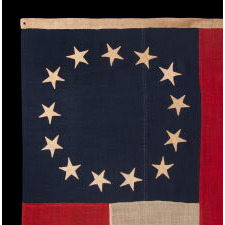 CONFEDERATE 1st NATIONAL PATTERN COMPANY FLAG (A.K.A., "STARS & BARS"), CARRIED BY THE “GRIMES COUNTY GREYS,” FORMALLY DESIGNATED “G” COMPANY OF THE 4th TEXAS INFANTRY, INTEGRAL TO HOOD’S FAMOUS “TEXAS BRIGADE,” ARMY OF NORTHERN VIRGINIA; ATTRIBUTED TO FLAG MAKER HENRY CASSIDY OF NEW ORLEANS; SENT TO THE FAMILY OF SGT. JAMES L. GOULD IN 1863, FOLLOWING HIS DEATH AT LITTLE ROUND TOP, GETTYSBURG