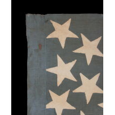 28 STAR, HOMEMADE, ANTIQUE AMERICAN FLAG WITH A CORNFLOWER BLUE CANTON RESTING ON THE “BLOOD” STRIPE; REFLECTS THE ADDITION OF TEXAS ON DEC. 29th, 1845; MEXICAN-WAR ERA; ONE OF THE RAREST STAR COUNTS OF THE 19th CENTURY, OFFICIAL FOR JUST ONE YEAR (1846-47); THE COMPLEMENT OF 14 STRIPES DISPLAYS NATIONAL DISUNION, REFLECTING ALL OF THE SLAVE-HOLDING STATES SAVE DELAWARE, WHERE THE INSTITUTION HAD BEEN DWINDLING FOR DECADES & POLITICIANS COULD NOT BE TRUSTED TO VOTE WITH A UNIFIED BLOC