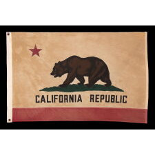 VINTAGE CALIFORNIA STATE "BEAR" FLAG OF STOUT CONSTRUCTION, AND WITH SIGNIFICANT GOLDEN BROWN OXIDATION THAT LENDS TO BEAUTIFUL PATINA AND CONVEYS ITS AGE; LATTER 1940’s - 1960’s