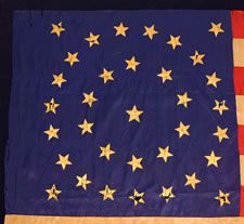 CIVIL WAR INFANTRY BATTLE FLAG, 34 GILT-PAINTED STARS, DIMINUTIVE FORM