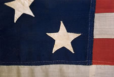 13 STARS, CIVIL WAR PERIOD (1861-65) ENTIRELY HAND-SEWN, U.S. NAVY SMALL BOAT ENSIGN