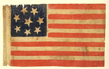 8 STARS WITH WHIMSICAL PROFILES ON AN ANTIQUE AMERICAN FLAG MADE WITH CONFEDERATE SYMPATHIES, VIRGINIA SECESSION, 1861, EXTREMELY SCARCE