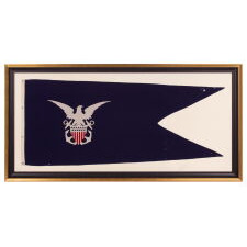 FORKED SWALLOWTAIL PENNANT OF THE U.S. NAVY RESERVE FORCE MERCHANT MARINE, EXTREMELY RARE & BEAUTIFULLY GRAPHIC, MADE AT MARE ISLAND, CALIFORNIA, SIGNED & DATED