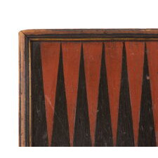 ANTIQUE, AMERICAN, PAINTED BACKGAMMON GAME BOARD w/ EXAGGERATEDLY STEEP PIPS THAT RESEMBLE ICICLES OR JAGGED TEETH, GENEROUS DEPTH, A MOLDED EDGE, & EXCEPTIONAL SURFACE, circa 1840-60