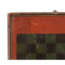 ANTIQUE, AMERICAN, PAINTED BACKGAMMON GAME BOARD w/ EXAGGERATEDLY STEEP PIPS THAT RESEMBLE ICICLES OR JAGGED TEETH, GENEROUS DEPTH, A MOLDED EDGE, & EXCEPTIONAL SURFACE, circa 1840-60