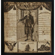 EXTRAORDINARILY EARLY (1806) PRINTED LINEN KERCHIEF GLORIFYING GEORGE WASHINGTON, GERMANTOWN PRINT WORKS, GERMANTOWN, PENNSYLVANIA