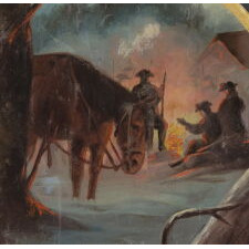 ELABORATE SILK BANNER WITH GILDED TEXT, SPECTACULAR BULLION TRIM, AND A BEAUTIFULLY PAINTED RENDITION OF GEORGE WASHINGTON'S ‘PRAYER AT VALLEY FORGE,’ MADE FOR THE PHILADELPHIA CHAPTER OF THE PATRIOTIC ORDER SONS OF AMERICA FRATERNAL ORGANIZATION, IN 1901, BY ESTEEMED FLAG-MAKER LOUIS E. STILZ & BROTHERS