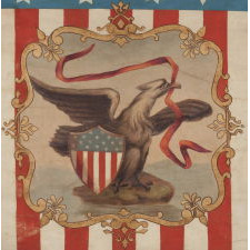 HAND-PAINTED PATRIOTIC BANNER WITH THE SEAL OF THE STATE OF ILLINOIS AND GREAT FOLK QUALITIES, PROBABLY MADE FOR THE 1868 DEMOCRAT NATIONAL CONVENTION IN NEW YORK CITY