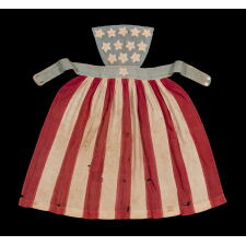 ENTIRELY HAND-SEWN, CIVIL WAR PERIOD APRON WITH 13 HAND-EMBROIDERED STARS & 13 STRIPES, OF A TYPE WORN BY YOUNG WOMEN AT BENEFITS FOR THE UNITED STATES SANITARY COMMISSION, WHICH STAFFED, FUNDED, & MODERNIZED CIVIL WAR HOSPITALS, PREDECESSOR TO THE RED CROSS, 1861-1865