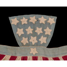 ENTIRELY HAND-SEWN, CIVIL WAR PERIOD APRON WITH 13 HAND-EMBROIDERED STARS & 13 STRIPES, OF A TYPE WORN BY YOUNG WOMEN AT BENEFITS FOR THE UNITED STATES SANITARY COMMISSION, WHICH STAFFED, FUNDED, & MODERNIZED CIVIL WAR HOSPITALS, PREDECESSOR TO THE RED CROSS, 1861-1865