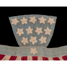 ENTIRELY HAND-SEWN, CIVIL WAR PERIOD APRON WITH 13 HAND-EMBROIDERED STARS & 13 STRIPES, OF A TYPE WORN BY YOUNG WOMEN AT BENEFITS FOR THE UNITED STATES SANITARY COMMISSION, WHICH STAFFED, FUNDED, & MODERNIZED CIVIL WAR HOSPITALS, PREDECESSOR TO THE RED CROSS, 1861-1865