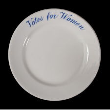 IRONSTONE PLATE WITH "VOTES FOR WOMEN" TEXT, MADE JOHN MADDOCK & SONS FOR SUFFRAGIST AVA BELMONT FOR MARBLE HOUSE, HER FAMOUS ESTATE IN NEWPORT, RHODE ISLAND, CA 1914