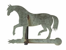 HORSE WEATHERVANE MADE OF SHEET BRONZE WITH IRON FITTINGS AND SUPERB FOLK QUALITY, CA 1840-60