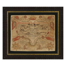 RARE PAIR OF MATCHING PENNSYLVANIA GERMAN FRAKTUR MADE FOR SISTERS MARIA AND ELISABETH MARSCHALL BY KREBS, DAUPHIN COUNTY, IN 1790 & 1798