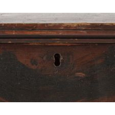 PAINT-DECORATED 6-BOARD BLANKET CHEST WITH AN ADIRONDACK SENSIBILITY, ON BOOTJACK FEET, POSSIBLY NEW YORK STATE, CA 1810-1840