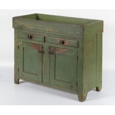 PENNSYLVANIA DRY SINK WITH 2 SHALLOW DRAWERS OVER 2 DOORS AND WITH OUTSTANDING GREEN-PAINTED SURFACE, ca 1840-50