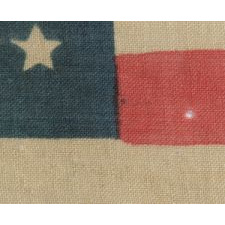 46 STAR U.S. MILITARY CAMP COLORS, PRESS-DYED ON WOOL BUNTING, MADE BY HORSTMANN, PHILADELPHIA, SIGNED AND DATED 1909, ON ITS REMARKABLE, ORIGINAL STAFF
