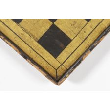 PAINT-DECORATED GAME BOARD IN CHROME YELLOW AND BLACK, AMERICAN, CA 1840-80