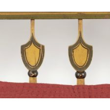 CHROME YELLOW, PAINT-DECORATED SETTEE IN AN UNUSUAL TRIPLE-BACK-SLAT DESIGN WITH BOLD, SHIELD-SHAPED SPINDLES, CA 1820-30