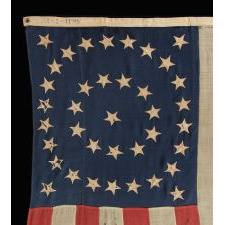 38 STARS IN A MEDALLION CONFIGURATION ON A BEAUTIFUL SCALE FLAG WITH PIECED-AND-SEWN CONSTRUCTION, 1876-1889, COLORADO STATEHOOD
