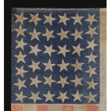 38 LARGE STARS WITH SCATTERED POSITIONING ON A LARGE SCALE PARADE FLAG, COLORADO STATEHOOD, 1876-1889