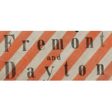 31 STARS IN A VARIATION OF THE "GREAT STAR" PATTERN, MADE FOR THE 1856 PRESIDENTIAL CAMPAIGN OF JOHN FRÉMONT & WILLIAM DAYTON WITH DIAGONAL OVERPRINTED TEXT. FRÉMONT OPENED THE GATEWAY TO CALIFORNIA STATEHOOD AND WAS THE REPUBLICAN PARTY’S FIRST PRESIDENTIAL CANDIDATE: