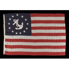13 STAR PRIVATE YACHT ENSIGN IN AN UNUSUALLY LARGE SCALE FOR THIS STYLE OF FLAG, MADE BY ANNIN IN NEW YORK CITY, 1910-1920'S ERA