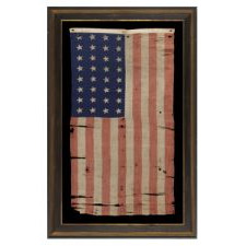32 STARS (MINNESOTA STATEHOOD), 1858-59, PRESENTED BY A CIVIL WAR MUSICIAN WITH THE 13TH CONNECTICUT INFANTRY, AN UNUSUAL EXAMPLE WITH WOVEN STRIPES AND PRESS-DYED STARS, POSSIBLY MADE IN NEW YORK BY THE ANNIN COMPANY: