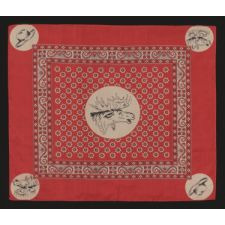 SILK CAMPAIGN KERCHIEF FEATURING A PROMINENT BULL MOOSE, MADE FOR THE 1912 PRESIDENTIAL RUN OF TEDDY ROOSEVELT, WHEN HE RAN ON THE NATIONAL PROGRESSIVE PARTY TICKET