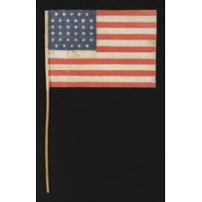 34 STARS IN A "GLOBAL ROWS" PATTERN ON FLAG MADE DURING THE OPENING TWO YEARS OF THE CIVIL WAR, 1861-63, KANSAS STATEHOOD