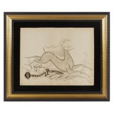 ELABORATE CALLIGRAPHY DRAWING FEATURING DIANA, GODDESS OF THE HUNT, RIDING A STAG, SIGNED AND DATED 1888