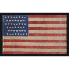 45 STARS IN ZIGZAGING OFFSET ROWS, AN UNUSUAL CONFIGURATION ON AN ANTIQUE AMERICAN PARADE FLAG WITH EXCEPTIONAL COLOR, UTAH STATEHOOD, 1896-1908, SPANISH-AMERICAN WAR ERA