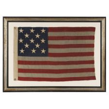 13 STARS ARRANGED IN A 3-2-3-2-3 LINEAL CONFIGURATION ON A SMALL-SCALE ANTIQUE AMERICAN FLAG MADE DURING THE FIRST HALF OF THE 1890's